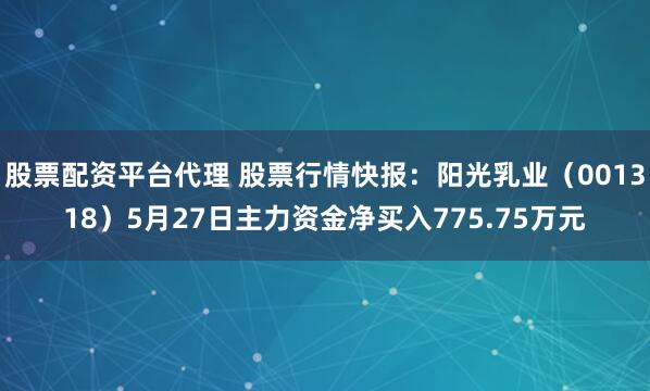 股票配资平台代理 股票行情快报：阳光乳业（001318）5月27日主力资金净买入775.75万元
