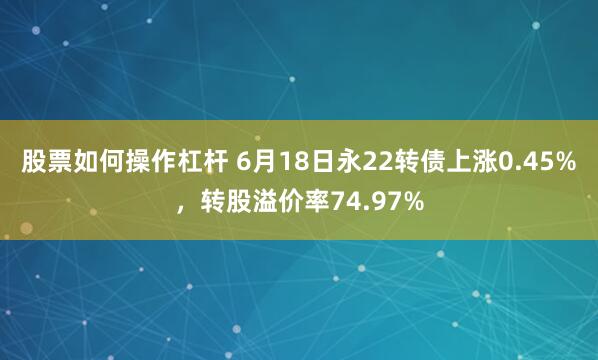 股票如何操作杠杆 6月18日永22转债上涨0.45%，转股溢价率74.97%