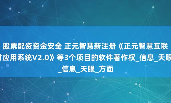 股票配资资金安全 正元智慧新注册《正元智慧互联网支付应用系统V2.0》等3个项目的软件著作权_信息_天眼_方面