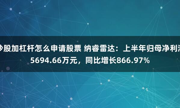 炒股加杠杆怎么申请股票 纳睿雷达：上半年归母净利润5694.66万元，同比增长866.97%